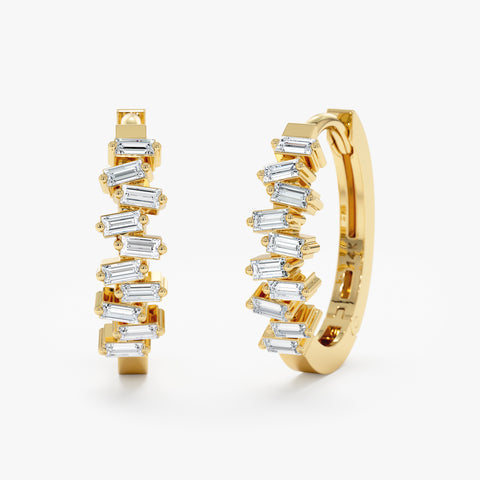 Solid Gold Zig Zag Diamond Cluster Hoops