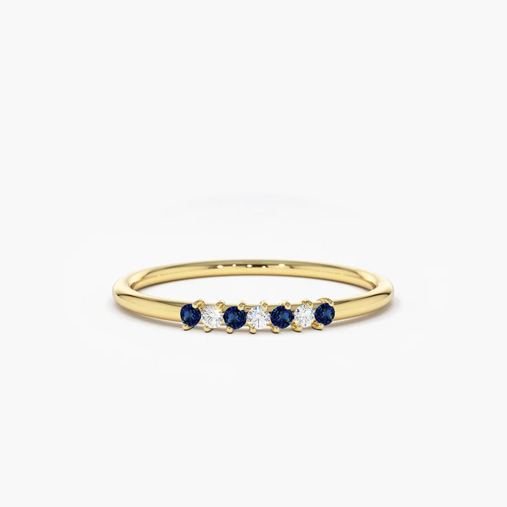 Solid Gold Petite Sapphire and Diamond Ring (3CEF47)