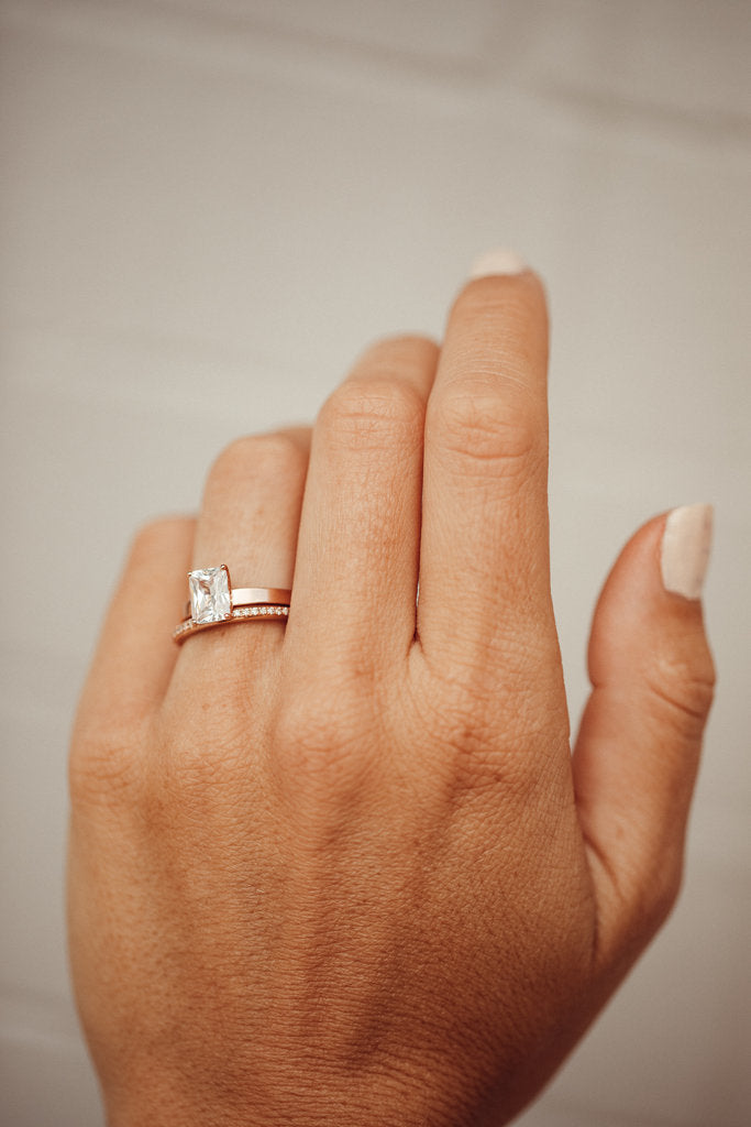 Solid Gold Lab-Grown Diamond Emerald Cut 4-Prong Thick Solitaire Ring
