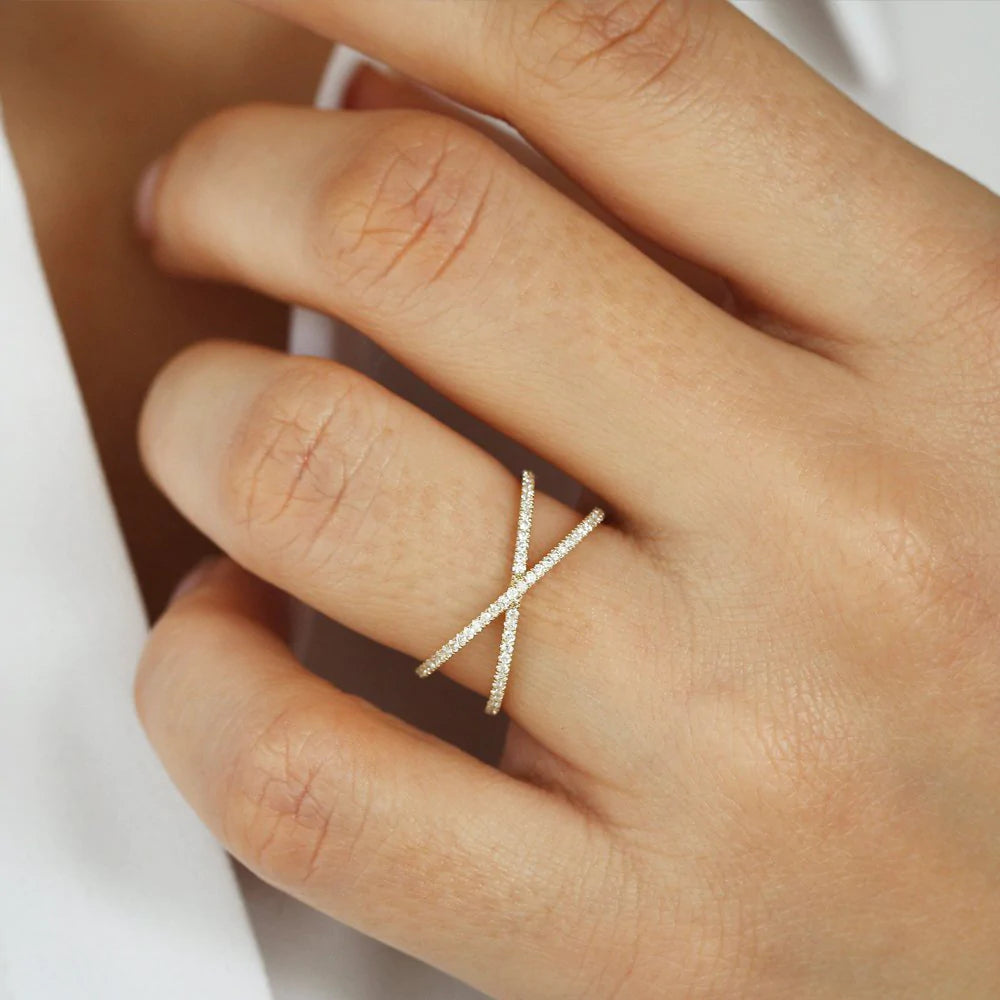 Solid Gold Diamond Criss Cross Pave Ring