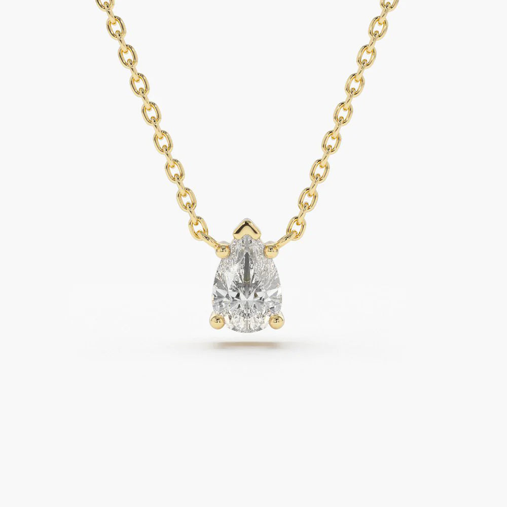 Solid Gold Pear Shape Diamond Solitaire Necklace