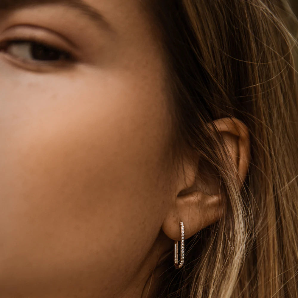 Solid Gold Paperclip Diamond Hoop Earrings