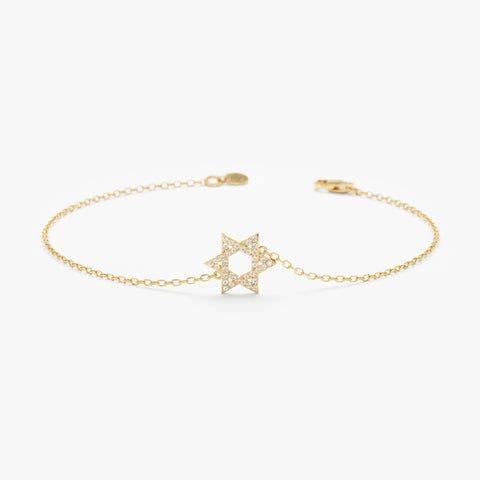Solid Gold Dainty Diamond Star of David Bracelet