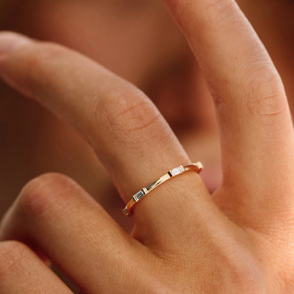 Solid Gold Stackable Baguette Diamond Eternity Ring