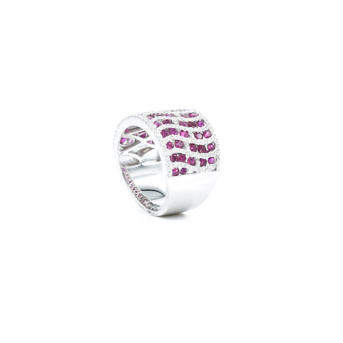Solid Gold Diamond and Ruby Pattern Swirl Ring (A638B5)