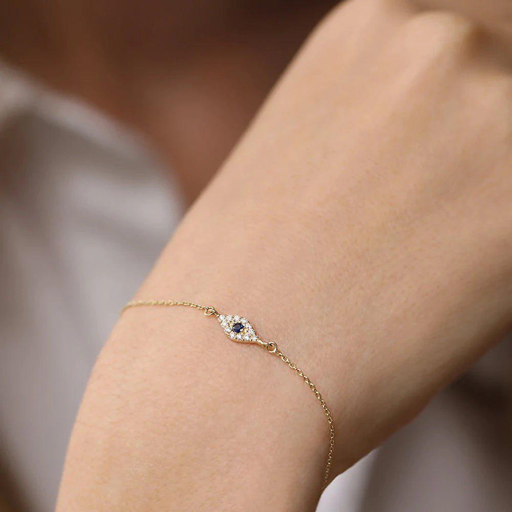 Solid Gold Lab-Grown Diamond and Sapphire Evil Eye Bracelet (D24148)