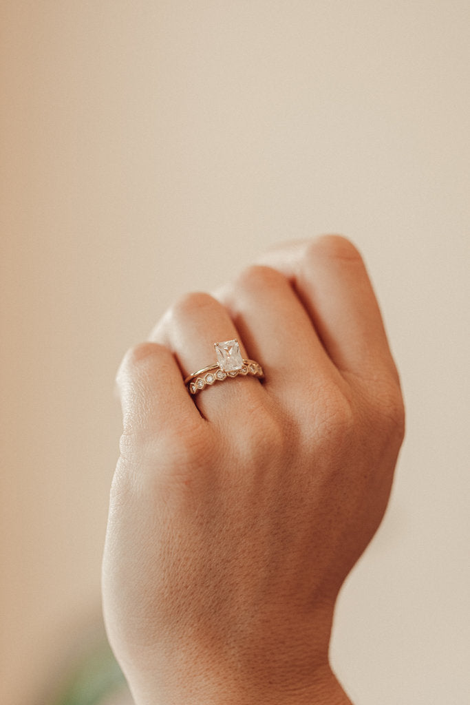 Solid Gold Hexagon Milgrain Diamond Band