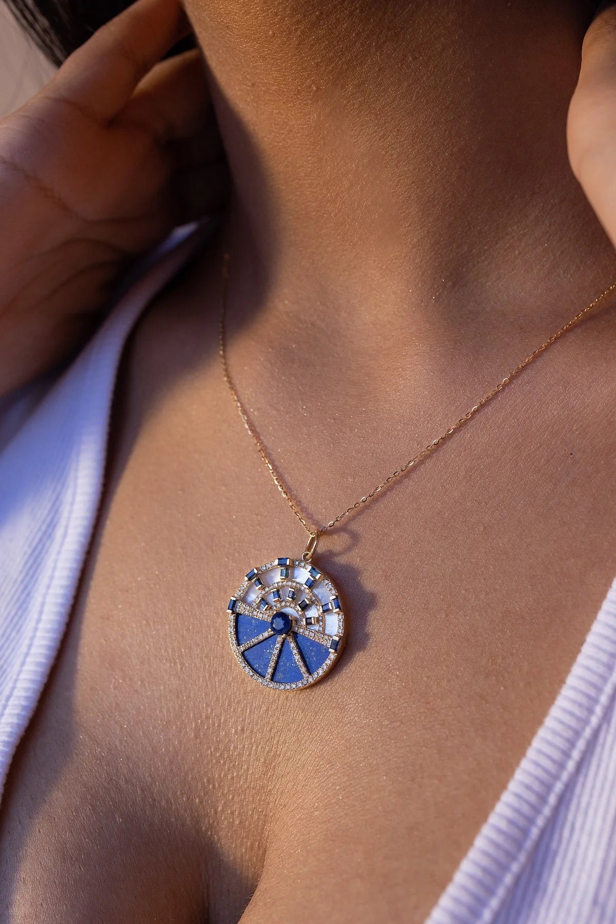 Solid Gold Blue Sapphire Diamond Charm
