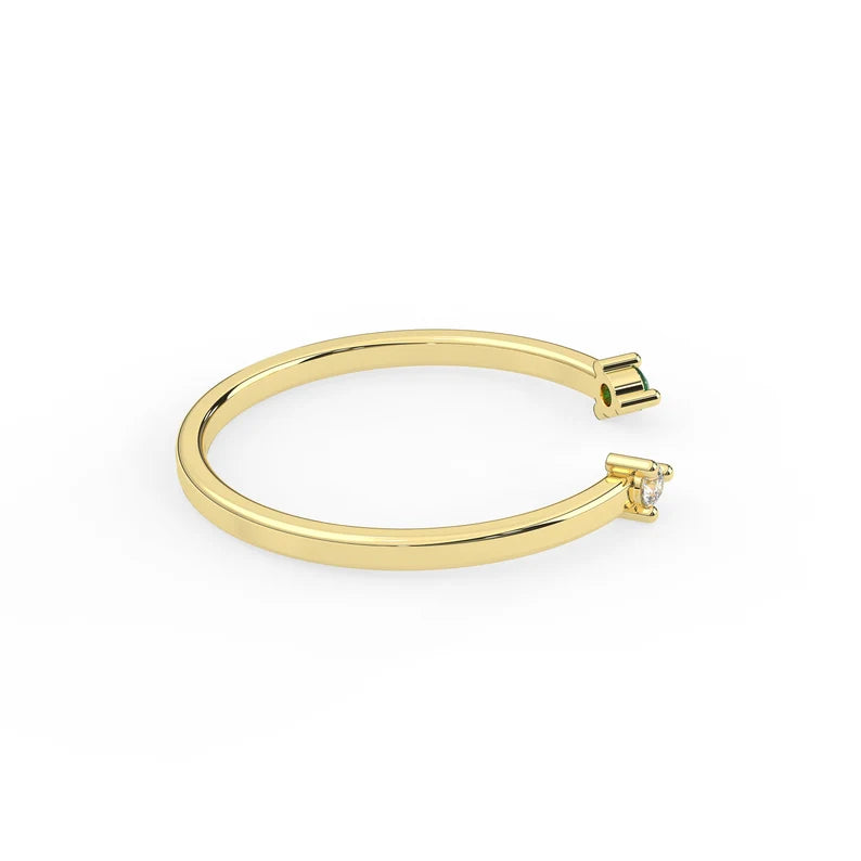 Solid Gold Natural Emerald and Diamond open Cuff Ring