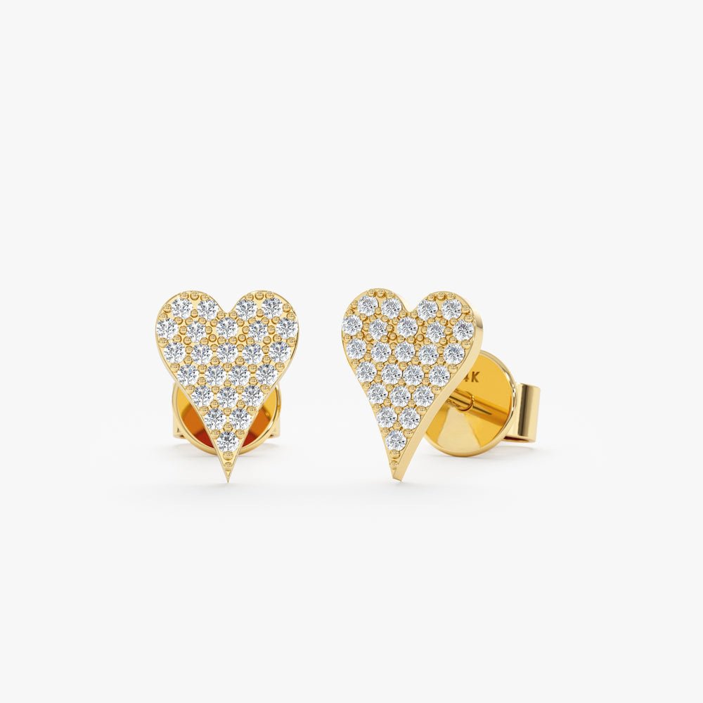 Solid Gold Long Diamond Heart Studs