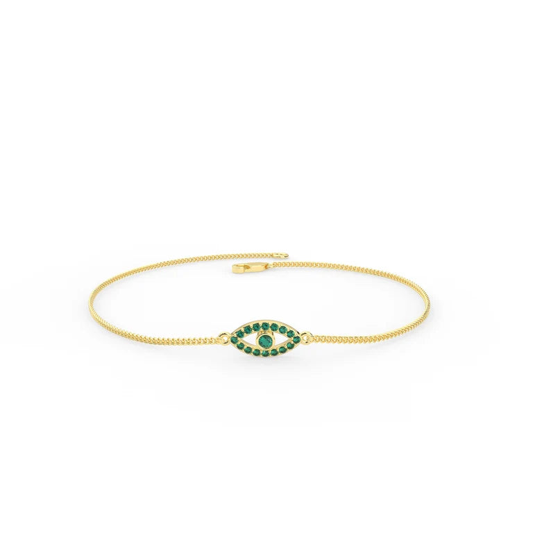 Solid Gold Natural Emerald Evil Eye Bracelet Gold