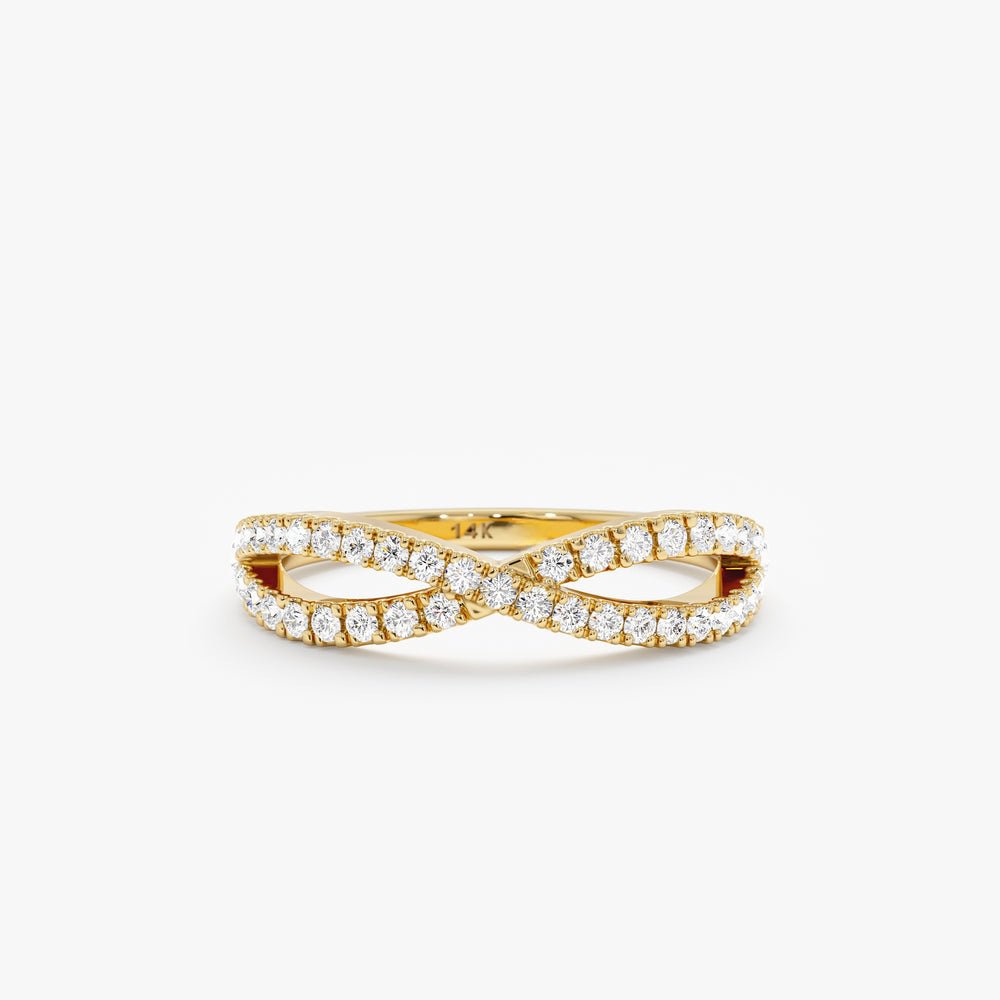 Solid Gold Diamond Crossover Gold Ring (14D4AA)