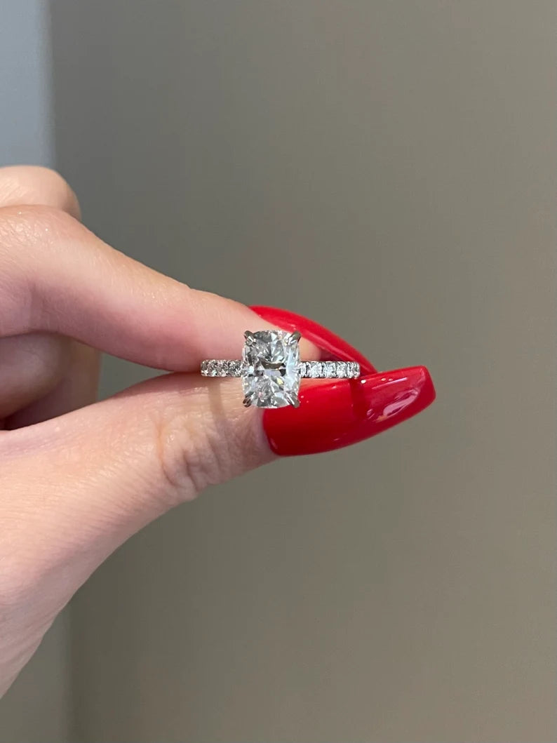 Solid Gold 3CT Cushion Cut Moissanite Diamond Engagement Ring