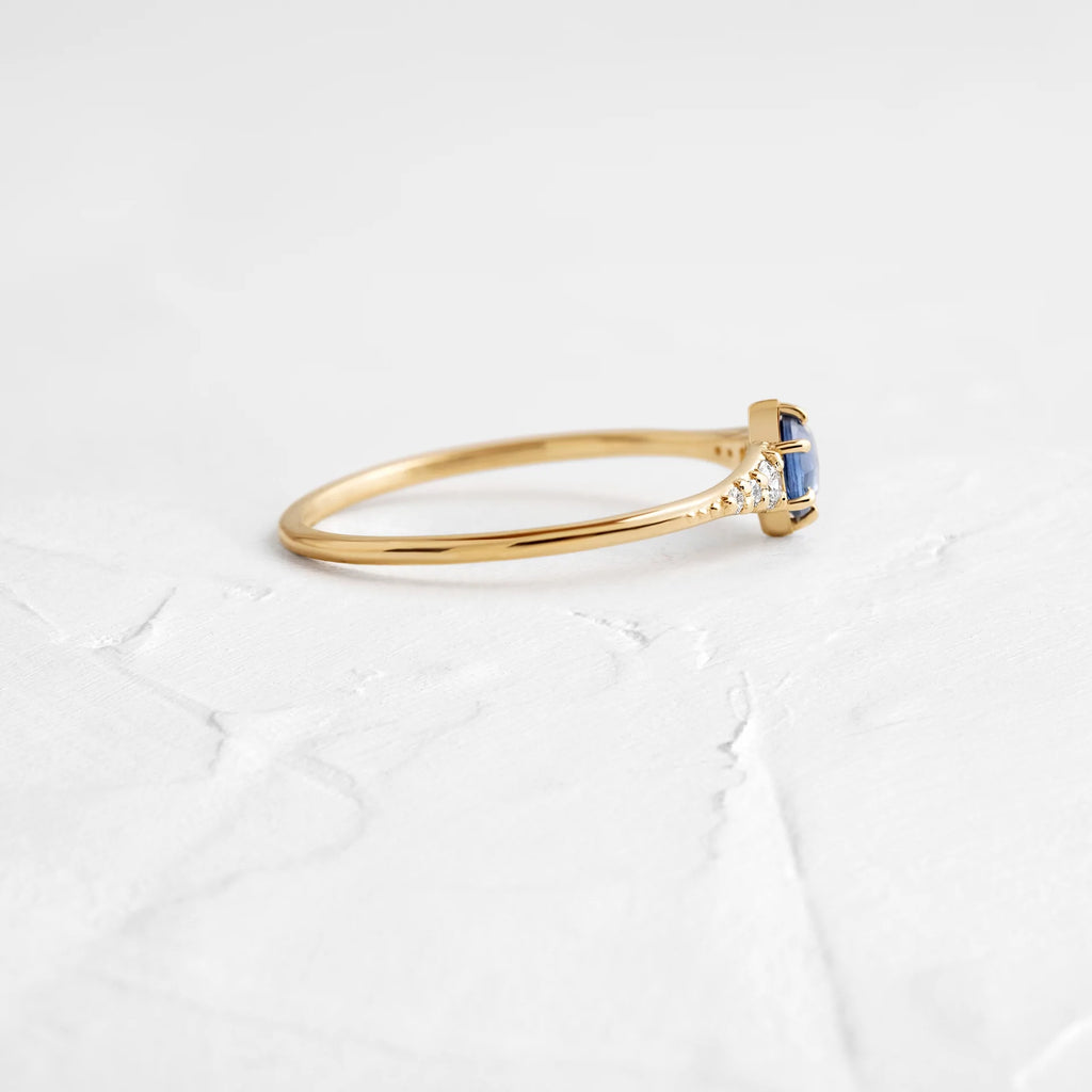 Solid Gold Blue Sapphire and Diamond Ring (3B214B)