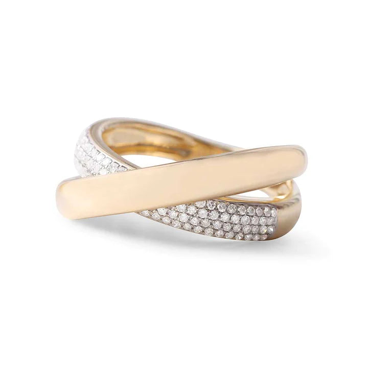 14K Solid Gold Double Crisscross Gold And Diamond Ring