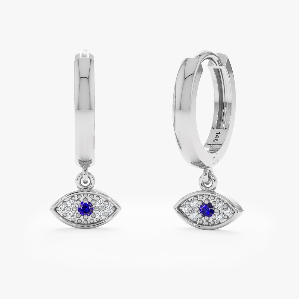 Solid Gold Diamond Paved Evil Eye Huggies