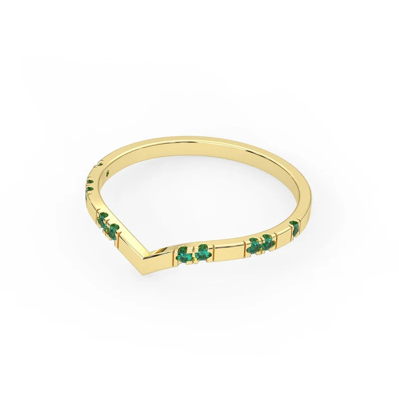 Solid Gold Natural Emerald Curve Ring