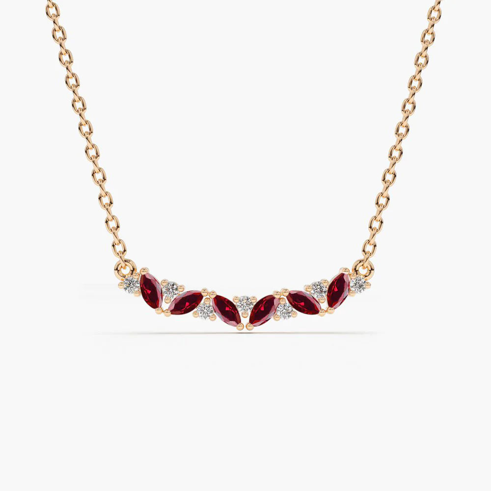 Solid Gold Slanted Ruby and Diamond Necklace for women