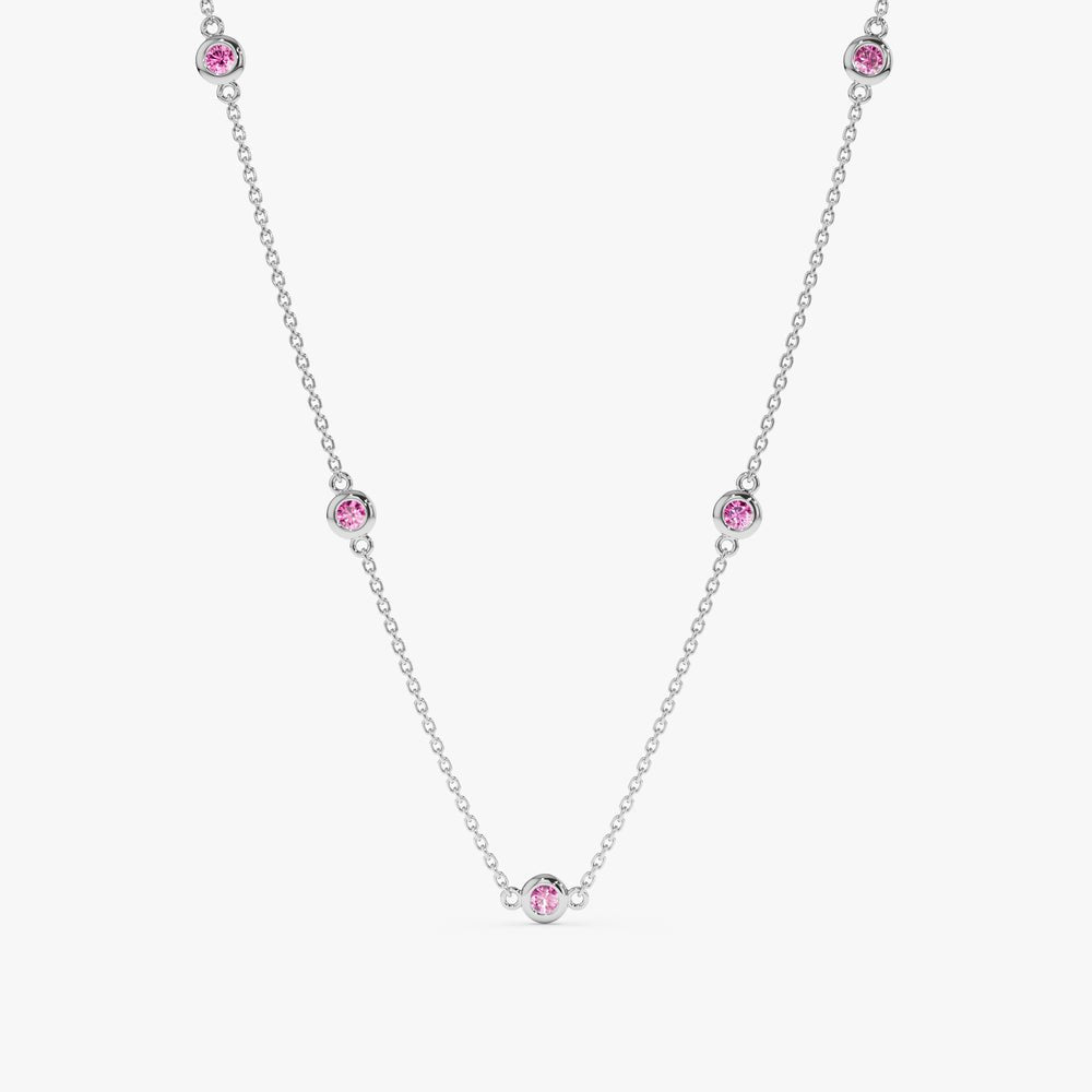 Solid Gold Pink Sapphire Station Necklace (F038ED)