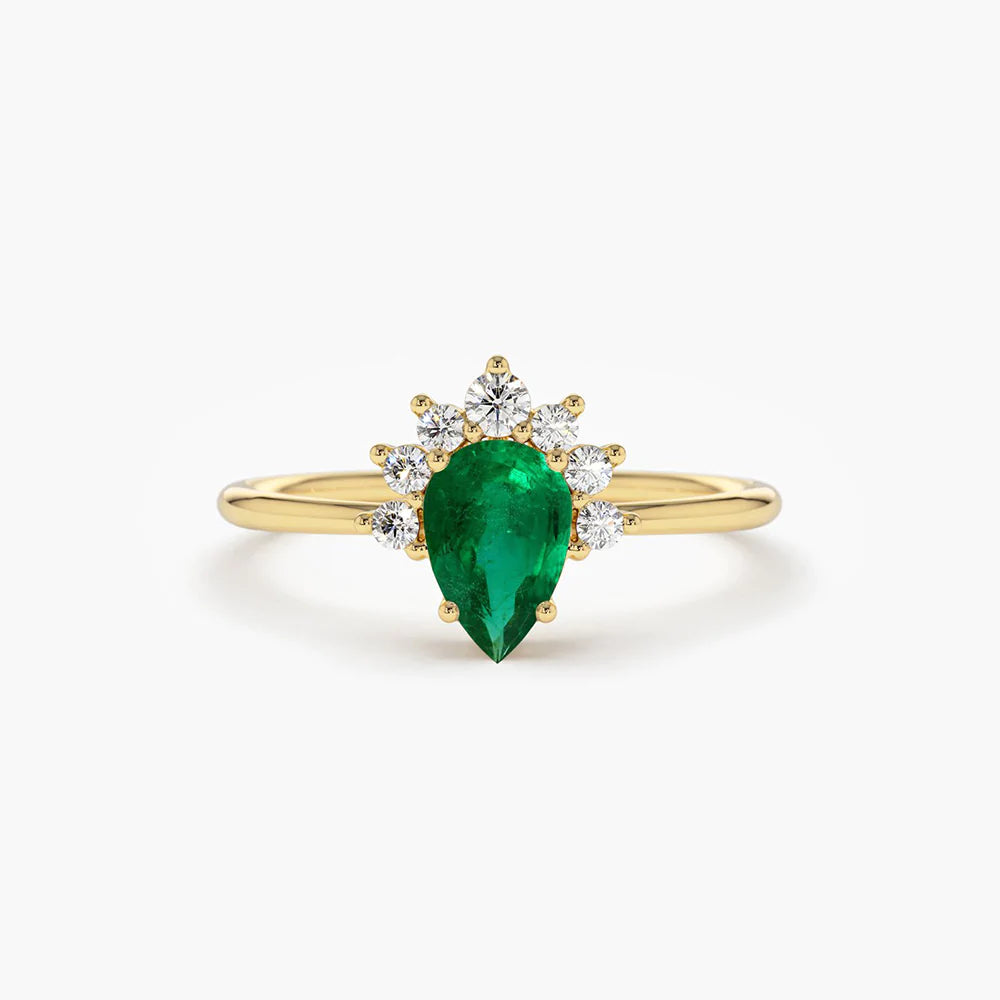 Solid Gold Pear Shape Emerald Engagement Ring