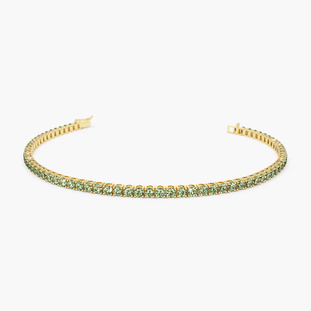 Solid Gold Prong Setting Peridot Tennis Bracelet