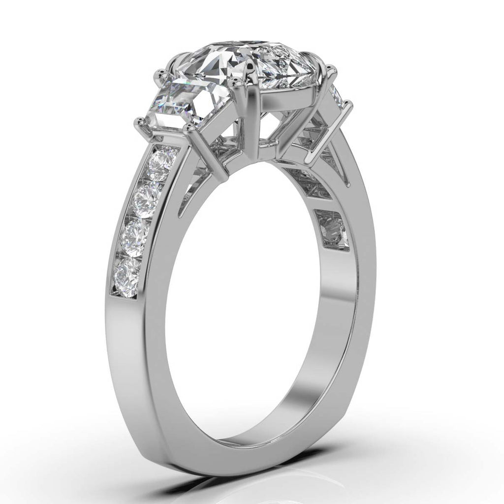18K Solid Gold 3 CT Three Stone Lab Grown Diamond Engagement Ring