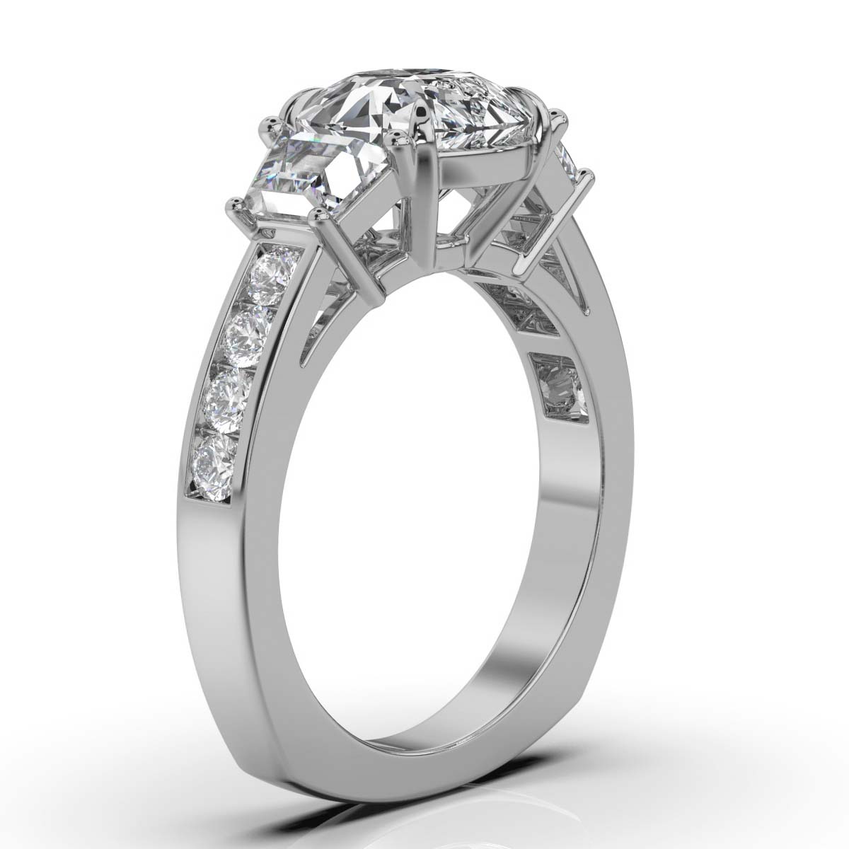 18K Solid Gold 3 CT Three Stone Lab Grown Diamond Engagement Ring