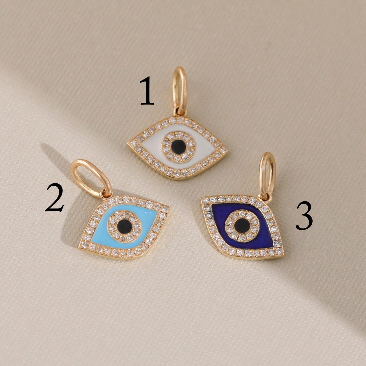 Solid Gold Diamond and Enamel Evil Eye Charm