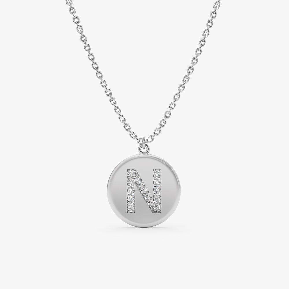 Solid Gold Custom Initial Diamond Coin Necklace (DE45C9751693)