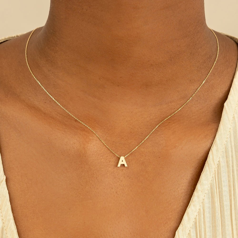 Solid Gold Block Letter Initial Necklace (8B4534)