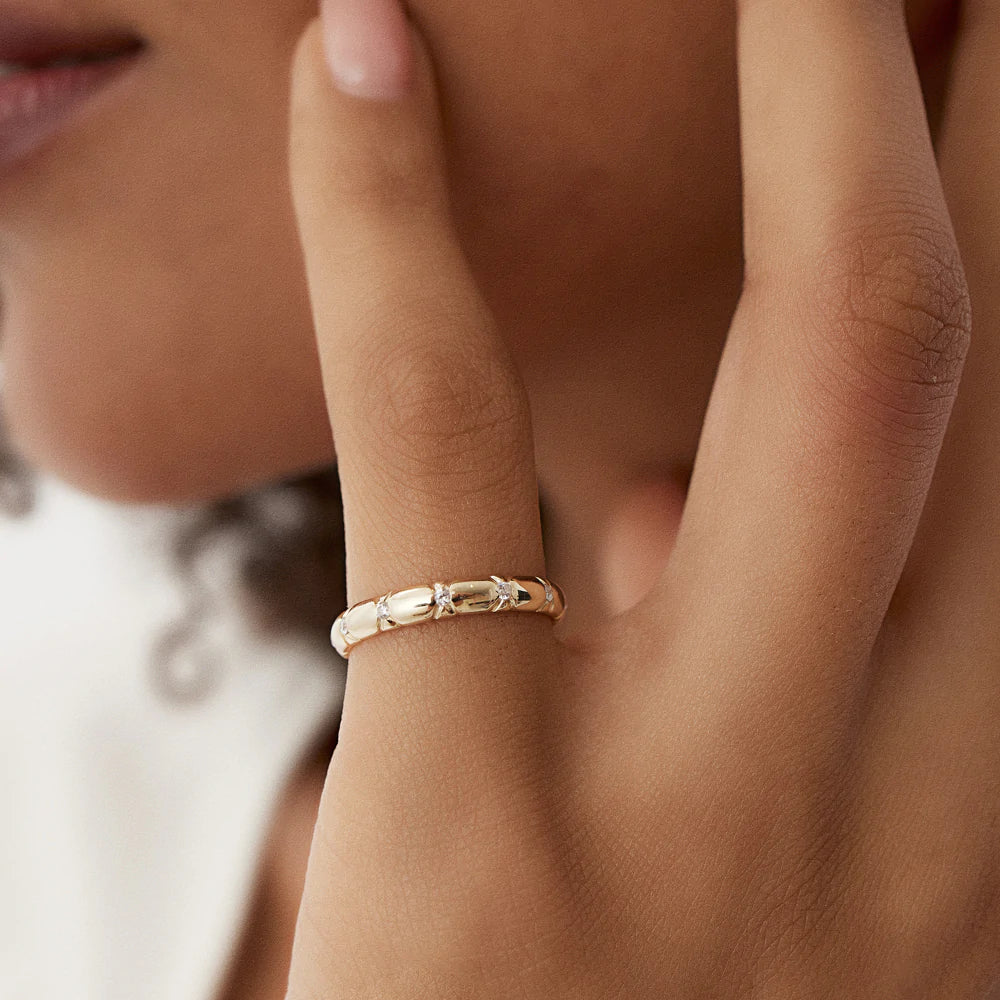 Solid Gold 3MM Unique X Cut Design Diamond Wedding Ring