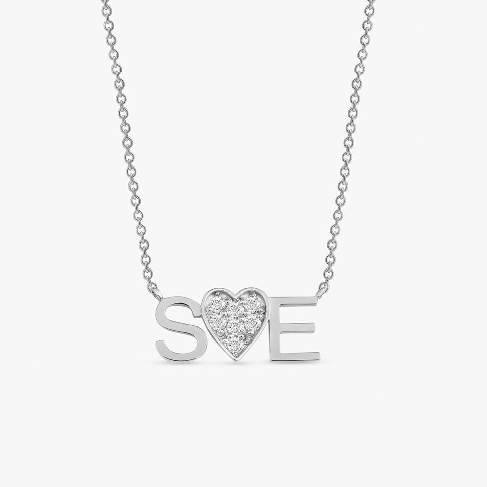 Solid Gold Diamond Heart Initials Necklace (2E5601)