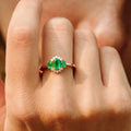 Solid Gold Three Stone Emerald Cluster Ring