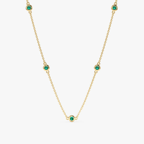 Solid Gold Emerald Station Necklace (D94BEE)