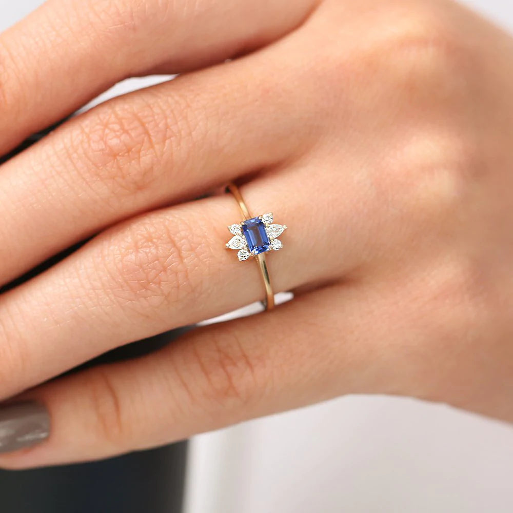 Solid Gold Octagon Sapphire and Diamond Ring