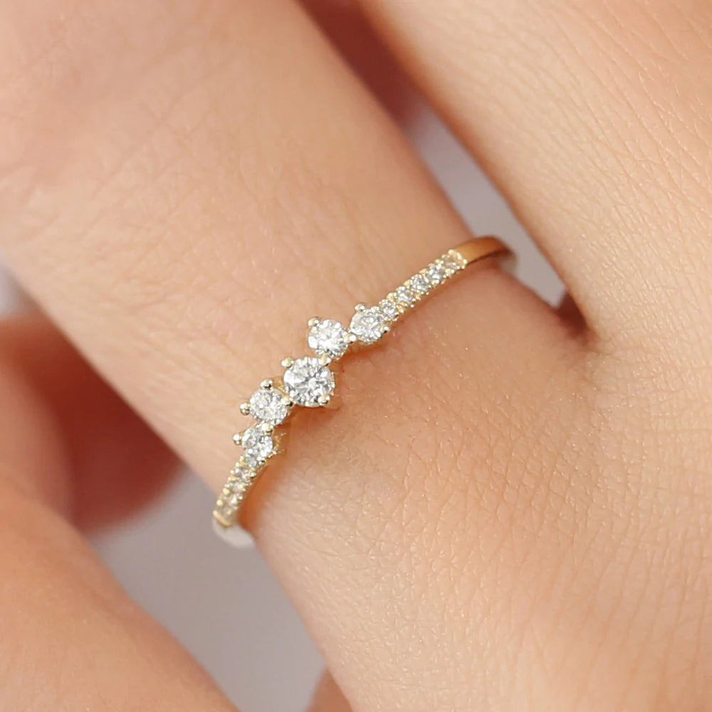 Solid Gold Bridal Diamond Cluster Ring