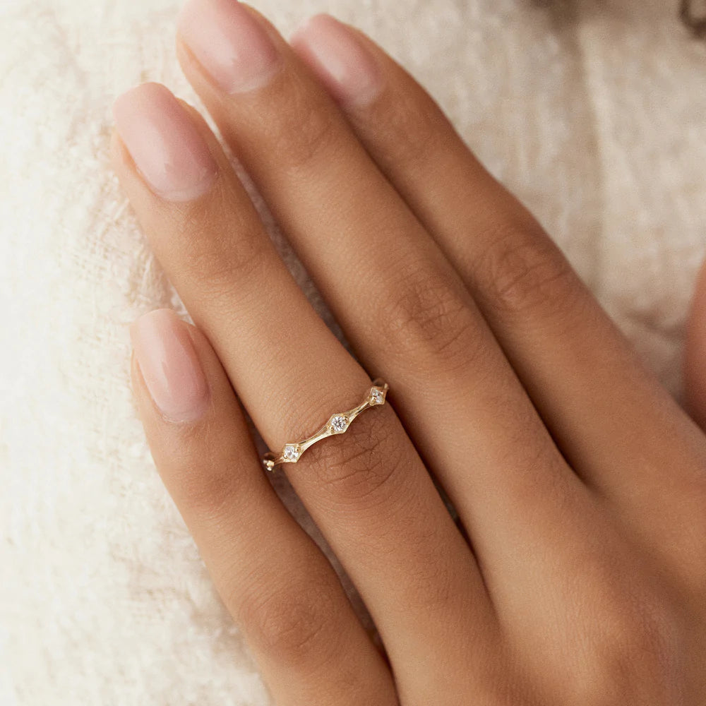 Solid Gold Stackable Art Deco Diamond Wedding Band