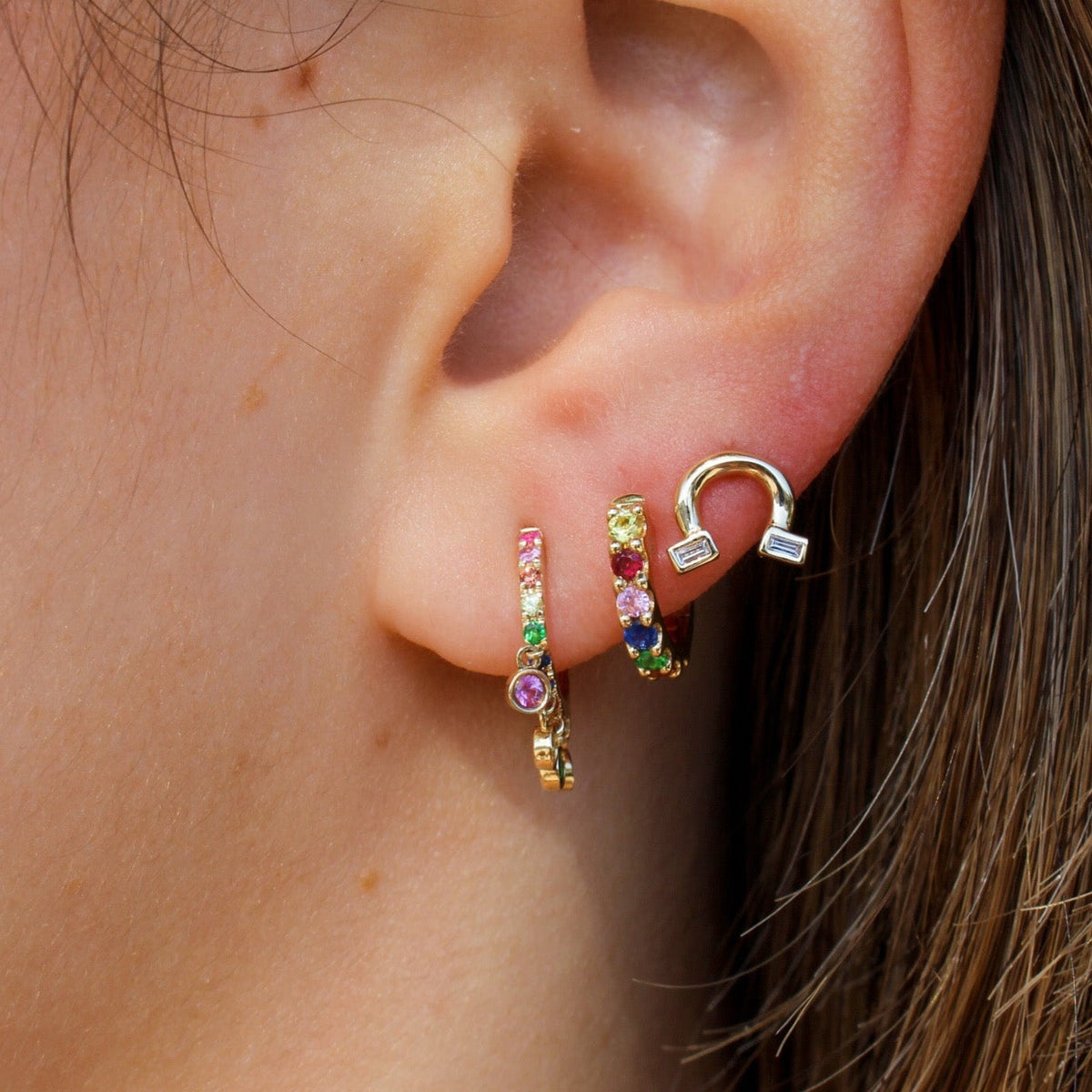 Solid Gold Multi Sapphire Hoop Earrings