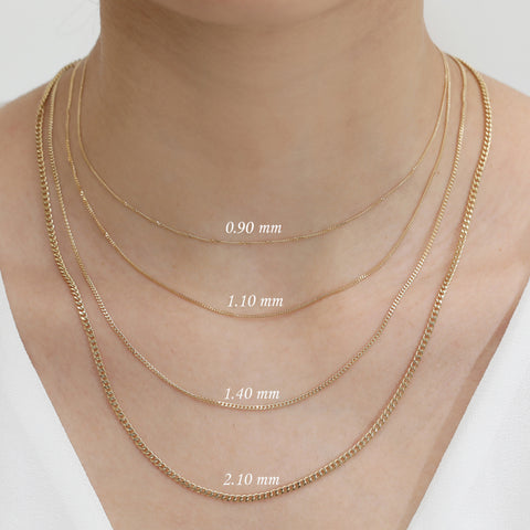Solid Gold Thin Cuban Link Chain Necklace (2D28EC)