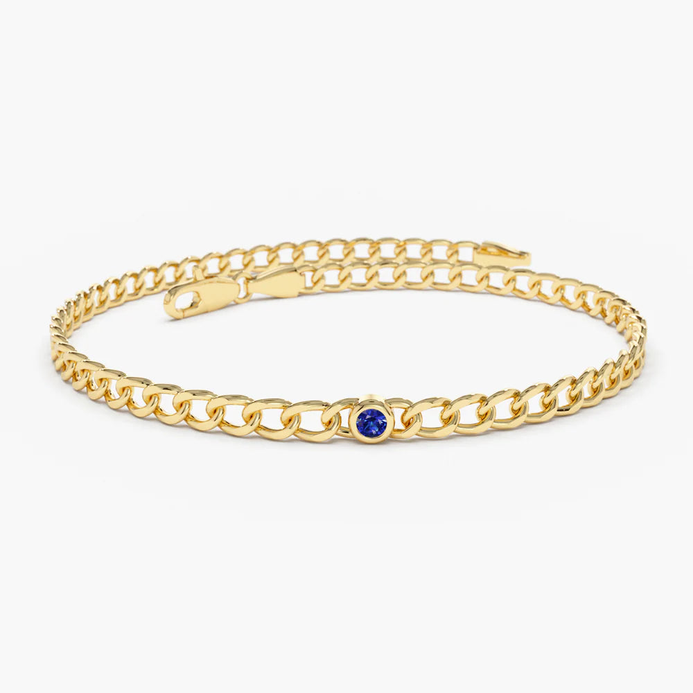 Solid Gold Cuban Link Bracelet with Sapphires