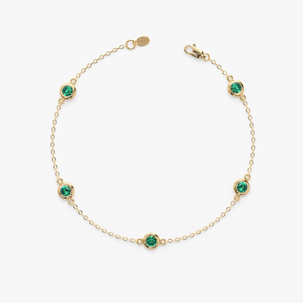 Solid Gold Emerald Station Bracelet