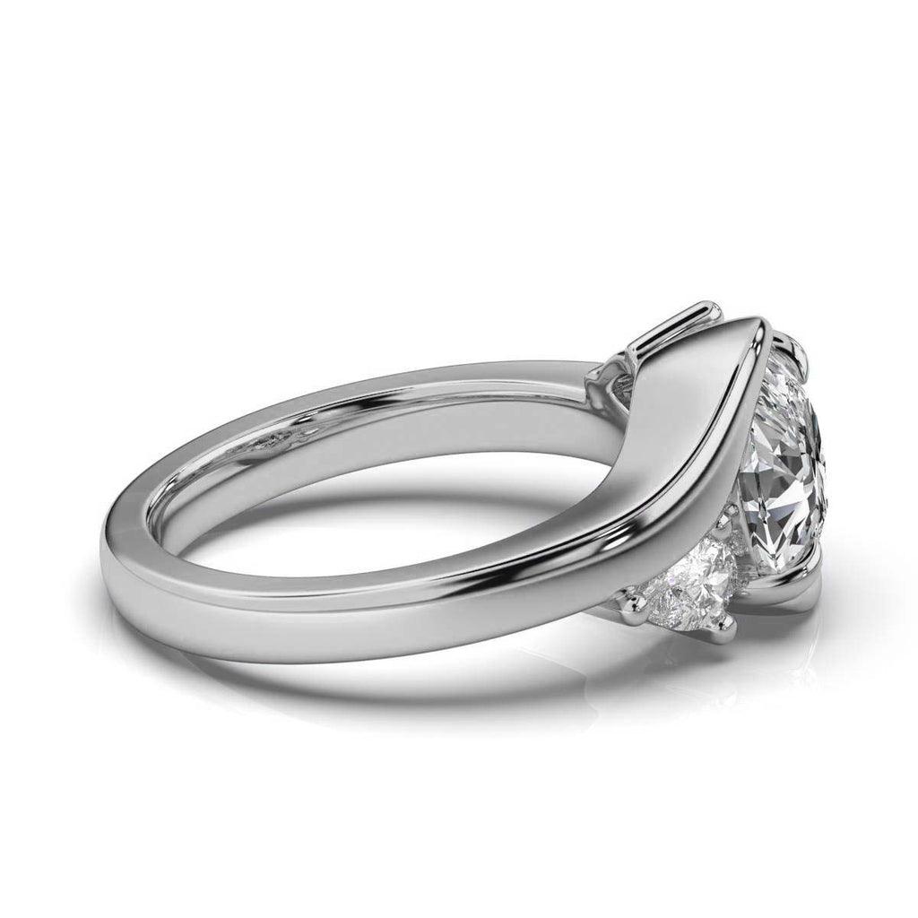 Solid Gold Three Stone Pear Lab Grown Diamond Ring (E6515A)