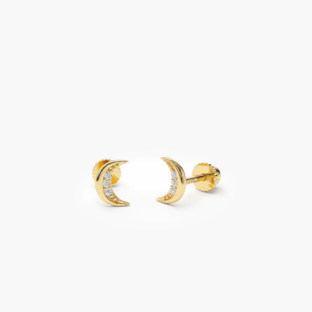 Solid Gold Crescent Moon Helix Piercing Studs
