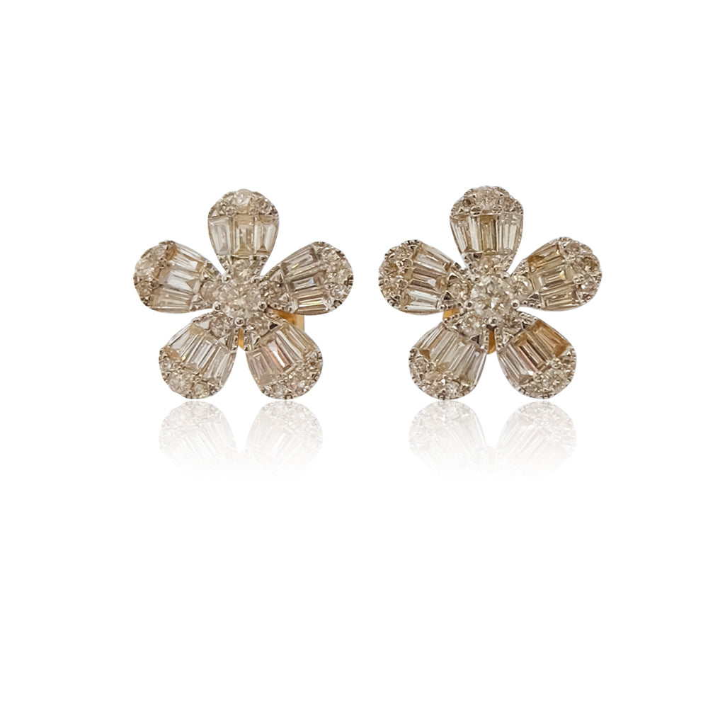 18K Solid Gold Diamond Flower Earring - Style B