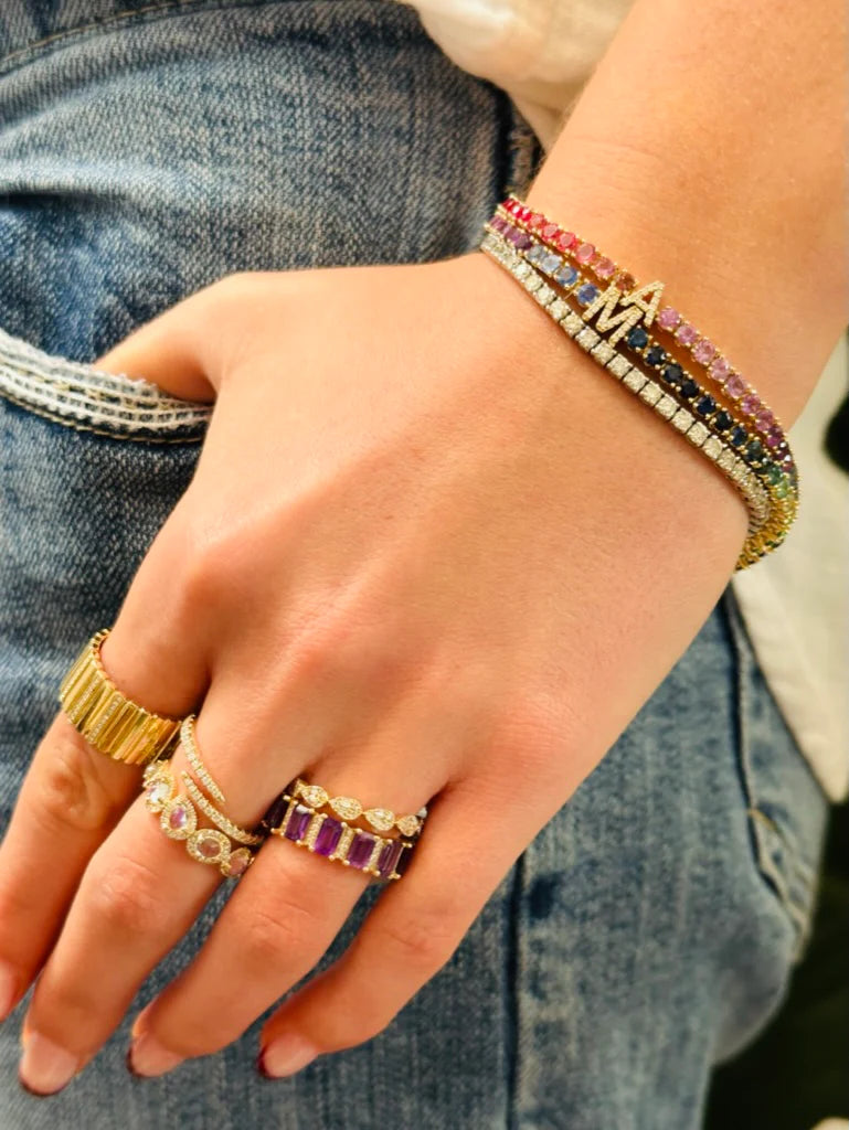 Solid Gold Rainbow Personalized Tennis Bracelet
