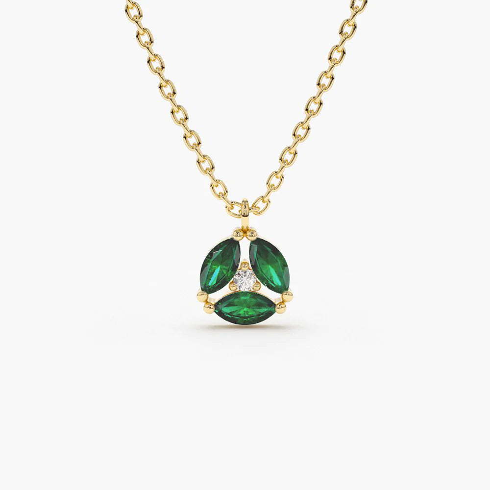 Solid Gold Marquise Emerald Cluster Necklace