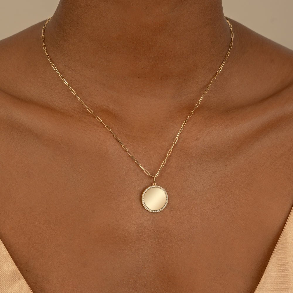 Solid Gold Diamond Disc Paperclip Chain (EC1645)
