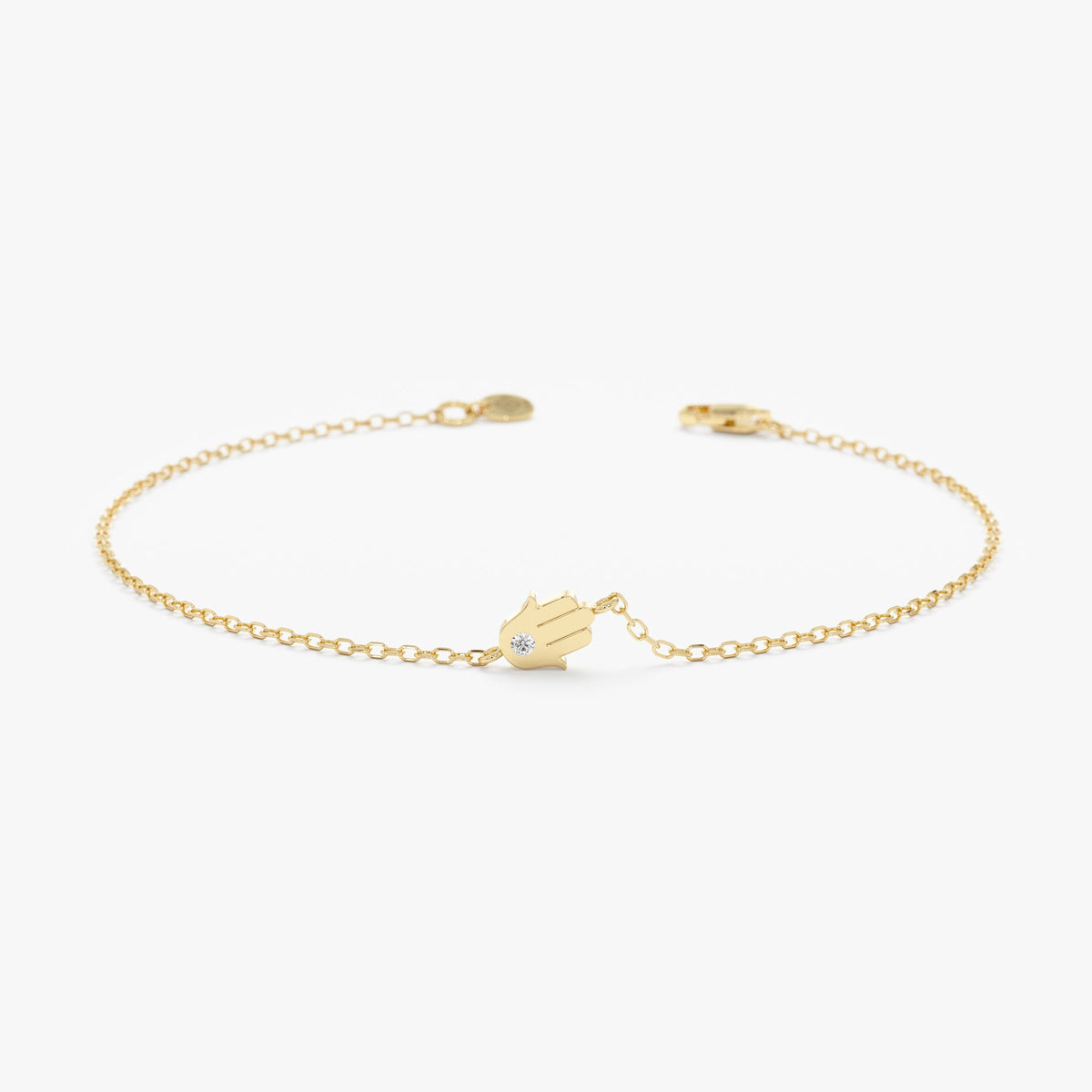 Solid Gold Solitaire Diamond Hamsa Bracelet