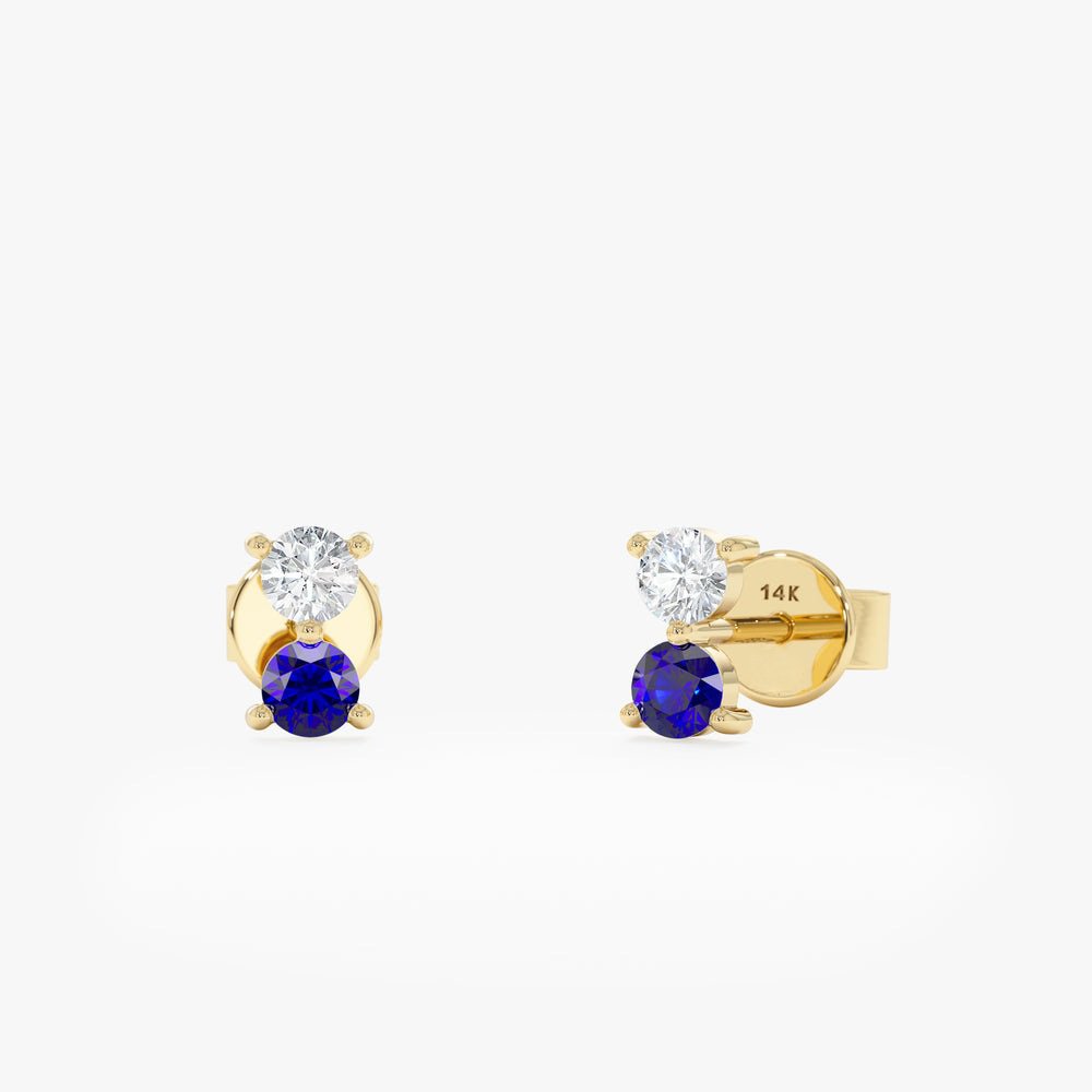Solid Gold Sapphire & Diamond Stud Earrings