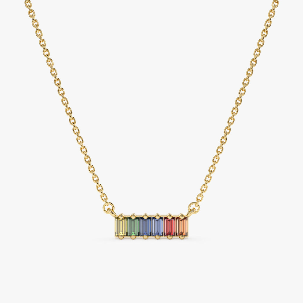Solid Gold Rainbow Sapphire Bar Necklace (0097DF)